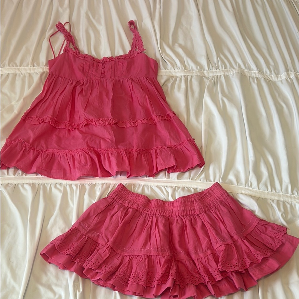 Pink Ruffled Top and Skirt Set
